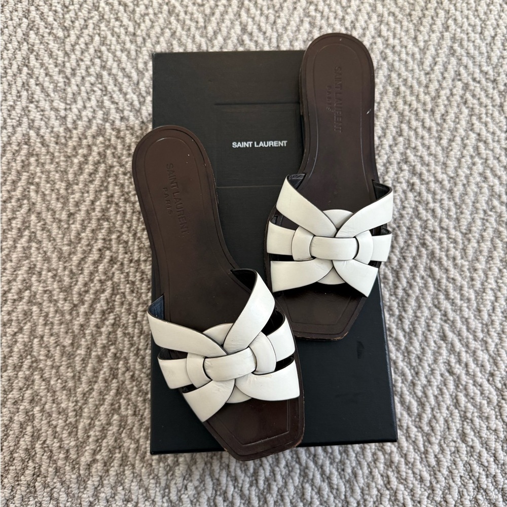 Saint Laurent White Tribute Sandals